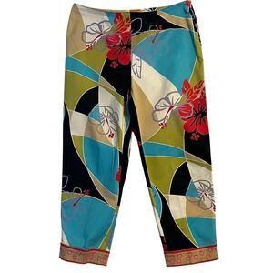 Ruby Rd Cropped Pants Women's 10 | Colorful Floral Geometric Capri Stretch
